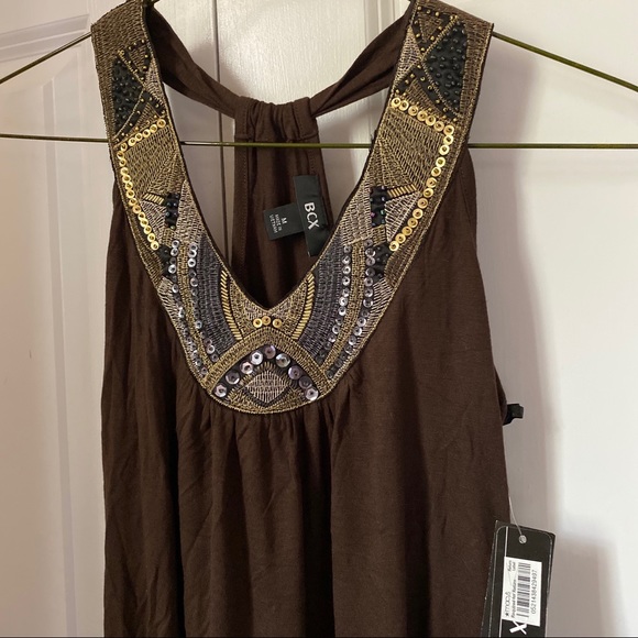 Macy’s BCX Gold Sequin Neckline Brown Halter Top - Picture 1 of 7